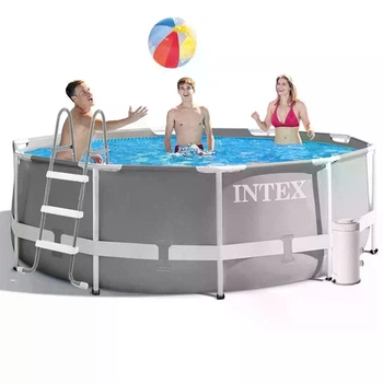 Бассейн каркасный Intex 26706-4 круглый на 6500 л из ПВХ и стали с картриджным насосом лестницей тентом и подстилкой 305x99 см Серый (124-9-26706-4)