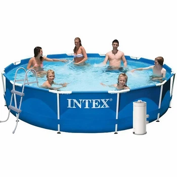 Бассейн каркасный Intex 28210-6 круглый на 6503 л из ПВХ и стали с картриджным насосом, лестницей, тентом и подстилкой 366x76 см Синий (124-9-28210-6)