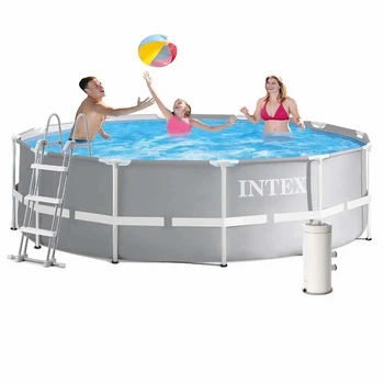 Бассейн каркасный Intex 26716-5 круглый на 8592 л из ПВХ и стали с картриджным насосом, лестницей, тентом и подстилкой 366x99 см Серый (124-9-26716-5)