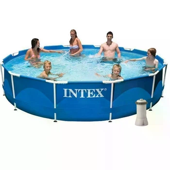 Бассейн каркасный Intex 28210-4 круглый на 6503 л из ПВХ и стали с картриджным насосом, тентом и подстилкой 366x76 см Синий (124-9-28210-4)