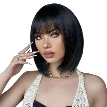 Парик каре черный с челкой Cleopatra, термоволокно DC2049