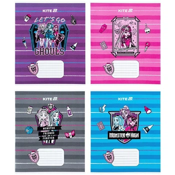 Зошит Kite Monster High 12 аркушів коса лінія гібридний лак мікс обкладинок (MH25-235)
