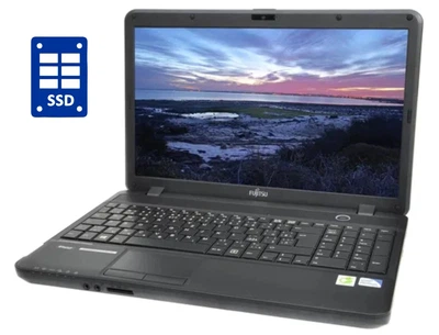 Ультрабук Б-класс Fujitsu Lifebook AH502 / 15.6" (1366x768) TN / Intel Pentium 2020M (2 ядра по 2.4 GHz) / 8 GB DDR3 / 128 GB SSD / Intel HD Graphics / WebCam / DVD-ROM / АКБ не держит б/у