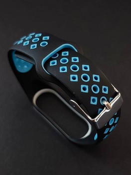Силіконовий ремінець Nike style для фітнес-браслета Xiaomi Mi Band 5/6/7 з металевою застібкою Чорний з блакитним (mrk2624)