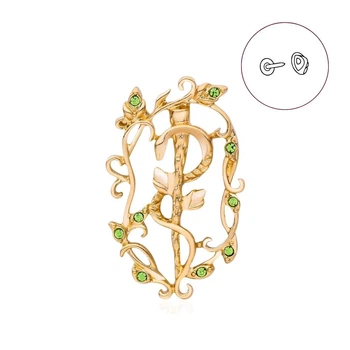 Значок (пин) BROCHE брошь бижутерия Медицина Посох Асклепия золотистый BRGV114799