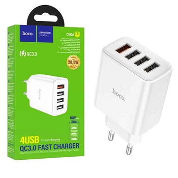 Сетевое зарядное устройство (4×USB, QC3), Hoco C102A Fuerza / Адаптер для зарядки / Блок питания