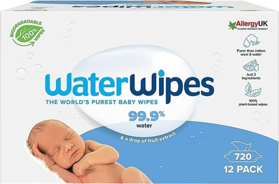 Zestaw chusteczek nawilżanych WaterWipes dla dzieci 12 x 60 szt (5099514400012)