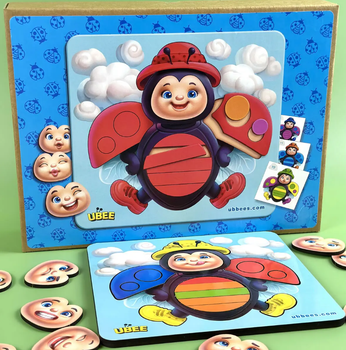 Деревянная развивающая игра Ubee "Жук Божья коровка" с карточками, эмоциями и изучением цветов ПСД280