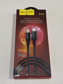 Кабель зарядки HOCO X14 (20W) (3М) для пристроїв Apple iPhone, iPad/iPod Type-C (USB-C) to Lightning Чорний