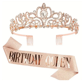 Набір для дня народження - металева діадема та стрічка BIRTHDAY QUEEN(5670)