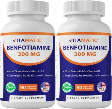 Добавка премиум-класса бенфотиамин витамин В1 Vitamatic Benfotiamine 300 mg 180 капсул