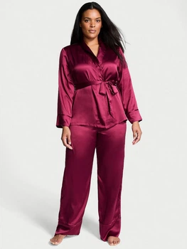 Піжама Сатинова (блуза + штани) Victoria's Secret Dream Satin Wrap Top Long Pajama Set XL.Regular Бордовий (26811422D)