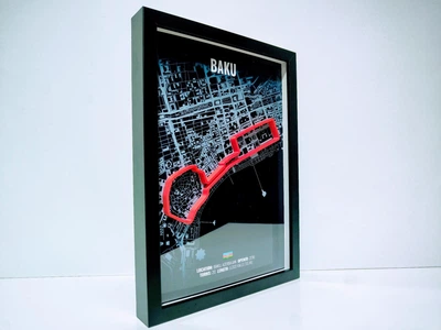 Об'ємна Рамка з 3D Трасою BAKU Circuit (Bakı Şəhər Halqası) / Baku, Azerbaijan / Баку в Масштабі 1:40 000 Red Matte / F1 Frame 32x23x3