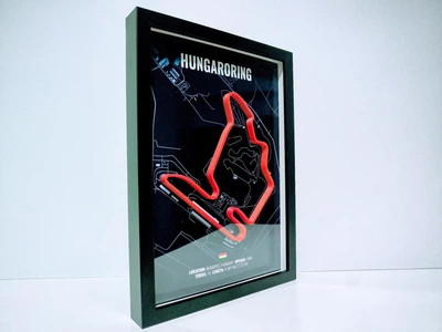 Об'ємна Рамка з 3D Трасою Hungaroring, Mogyoród, Hungary / (Хунгароринг, Угорщина) в Масштабі 1:40 000 Red Matte / F1 Frame 32x23x3