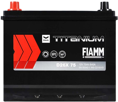 Автомобильный аккумулятор FIAMM Black Titanium (D26X 75) Asia (+/-) 12V 75Аh (640A) (7905189)