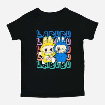 Дитяча футболка для дівчинки Спиногриз Labubu написи 10-00935 122 см Чорна (ROZ6501086484)