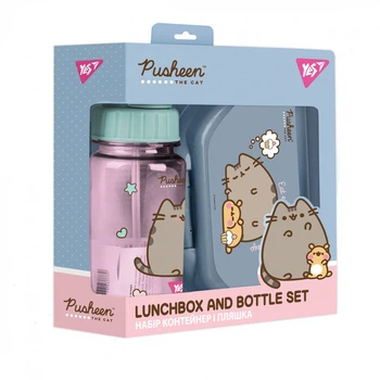 Набір подарунковий Pusheen ланч-бокс і пляшка 350 мл YES (450145). Об'єм 350 мл, кольоровий принт