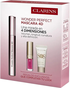 Zestaw Clarins Tusz do rzęs Wonder Perfect 4D 8 ml + Baza pod makijaż SOS White 5 ml + Błyszczyk do ust Lip Comfort 04 1.4 ml (3666057418488)