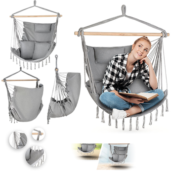 Бразильское кресло-гамак Outtec Boho XXL серое подвесное кресло-качалка для отдыха дома