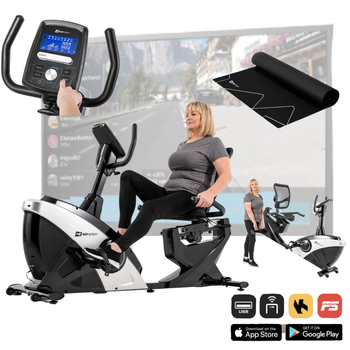 Велотренажер Hop-Sport HS-070L Helix сріблястий + мат. Горизонтальний, електромагнітний, iConsole+, до 150 кг, для реабілітації, дому