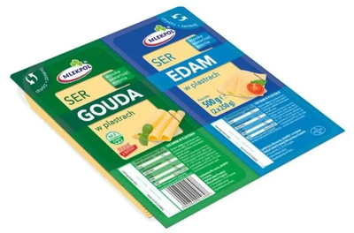 Сир нарізаний твердий Mlekpol Ser Gouda та Edam 500 г
