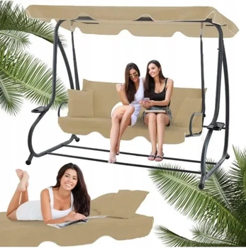 Садовая качель Garden Line KRE0759 бежевая 210x120x170 см, раскладная с функцией лежака, с мягкими подушками и подставками для напитков.