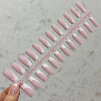 Камуфлюючі гелеві типси френч для нарощування нігтів 24 шт (Pink Квадрат)