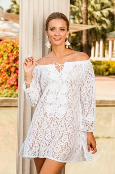 Кружевное пляжное платье с открытыми плечами Fresh Cotton 1327 F-С 46(L) Белый