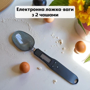 Ложка-весы с LCD дисплеем, электронная мерная ложка со сменной чашей для сыпучих и жидких веществ, с 2 чашами и батарейками в комплекте, черная