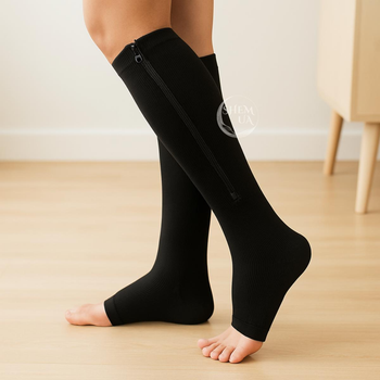 Гольфы компрессионные лечебные от варикоза Zip Sox, антиварикозные эластичные стягивающие гольфы с молнией, для снятия усталости ног и отеков, для мужчин и женщин, размер S/M, 2 шт в комплекте Черные ZSG-150-Black