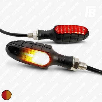 Поворотники (бегущие) и задние габариты + стоп-сигналы MT_07 на мото LED с реле чёрные с тонировкой 2 шт. (оранжевый + красный)