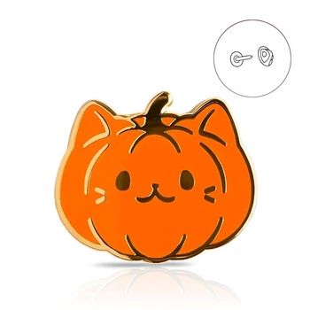 Брошь-значок BROCHE бижутерия Хэллоуин Кот-тыква оранжевая BRGV114956