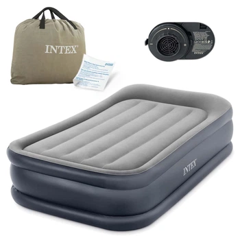 Матрац надувний Intex 64132 з вбудованим електронасосом 191x99x42 см, синьо-сірий