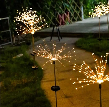 Ліхтар садовий Феєрверк газонний на сонячній батареї, 60 led, 8 режимів (2 шт у комплекті)