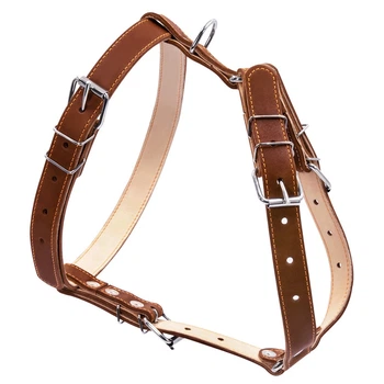 Шлейка для средних собак кожаная плоская двойная COLLAR, размер L, коричневая, регулируемая, со светоотражающими швами, 25 мм, A:49–68 см, B:68–80 см — арт. 06426
