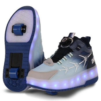 Роликові кросівки з підсвічуванням LED на двох колесах SP-Sport OB-4650 Блакитний-темно-синій 32