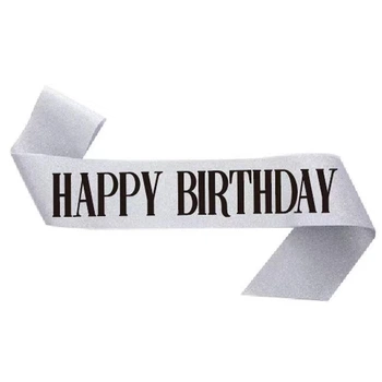 Стрічка через плече Happy Birthday гліттер срібло