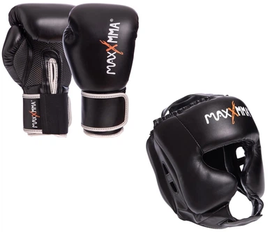 Набір Для Боксу Maxxmma Професійний Рукавиці 12 Унцій Шолом L-xl Чорний (356893)