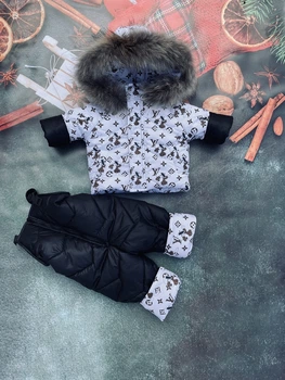 Комбінезон з курткою зимовий дитячий Look Пухнастик LV чорний з білим 98-104 см