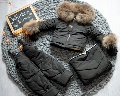 Детский зимний комбинезон 3 в 1 для малышей 0-2 года Look Хаки люкс