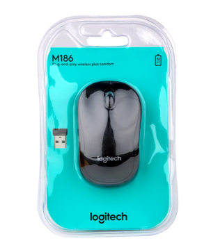 Беспроводная простая компьютерная мышь Logitech M186 Black для работы