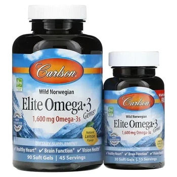 Омега Carlson Elite Omega-3 омега 3 кислоты из норвежской рыбы дикого отлова натуральный лимонный вкус 1600 мг 120 капсул