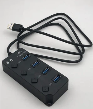 Хаб USB 3.0 длинный кабель USB 1.2 м на 4 порта концентратор Черный USB-хаб HUB с выключателями Черный