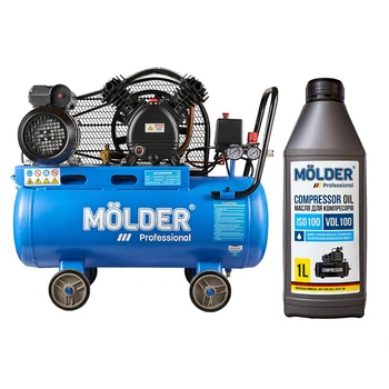 Комплект воздушный компрессор Molder с ресивером 50л, 1500Вт + компрессорное масло Molder VDL 100 1л