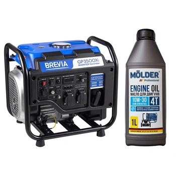 Комплект генератор Brevia инверторный бензиновый 3,2кВт GP3500Xi + масло Molder Engine Oil 4T 10W-30 1л