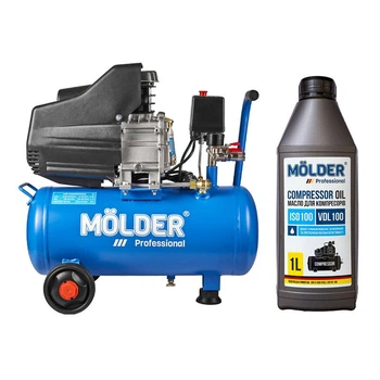 Комплект воздушный компрессор Molder с ресивером 24л, 1100Вт + компрессорное масло Molder VDL 100 1л