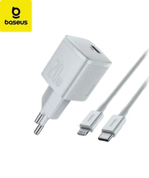 Мини сетевое зарядное устройство Baseus Cube PD 20W Быстрая зарядка с кабелем Data Cable Type-C to Lightning для Iphone 1m White