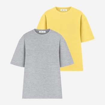 Набор футболок хлопковых оверсайз длинных женских Ray Oversize U0104W-Grey-Lemon S/M 2 шт Серый/Желтый (RAY2000000037769)