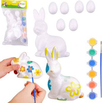 Набір пінопластових фігурок LEAN Toys до Великодня для розфарбовування 6 яєць + заєць + фарби 21362 (5905991037958)