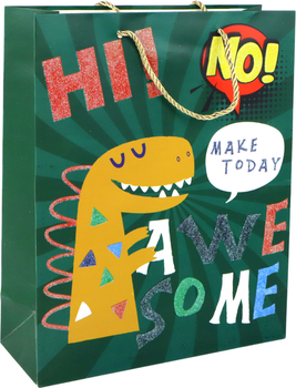 Torba prezentowa LEAN Toys Dinozaur papierowa 32 x 26 x 10 cm Zielona 16736 (5905884453223)